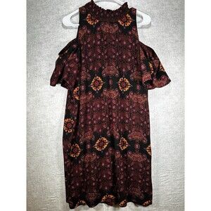 Signature Collection Womens Large Cold Shoulder Boho Floral Medallion Dress